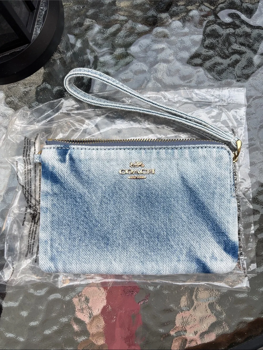 Coach Corner Zip Wristlet In Loved Denim New